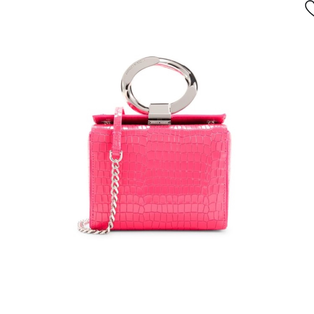 New Rebecca Minkoff Pink Croc-Embossed Mini Bag with Silver Handle - Picture 5 of 11